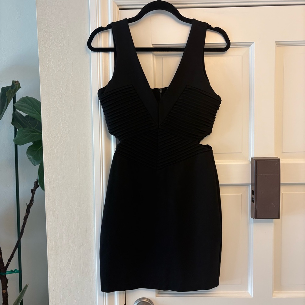 Parker Black Mini Sleeveless Bodycon Dress with Side Cut Outs - Size L